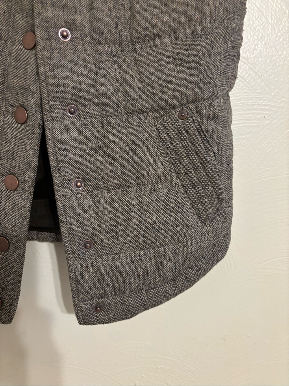 Ci Sono Quilted Puffer Vest Small Brown Gray Wool Blend Snap Front Western Yoke - Picture 7 of 8